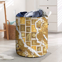 Hawaii Japanese Culture Gold Laundry Basket Spring Cranes Aloha Pattern LT01 Gold - Polynesian Pride