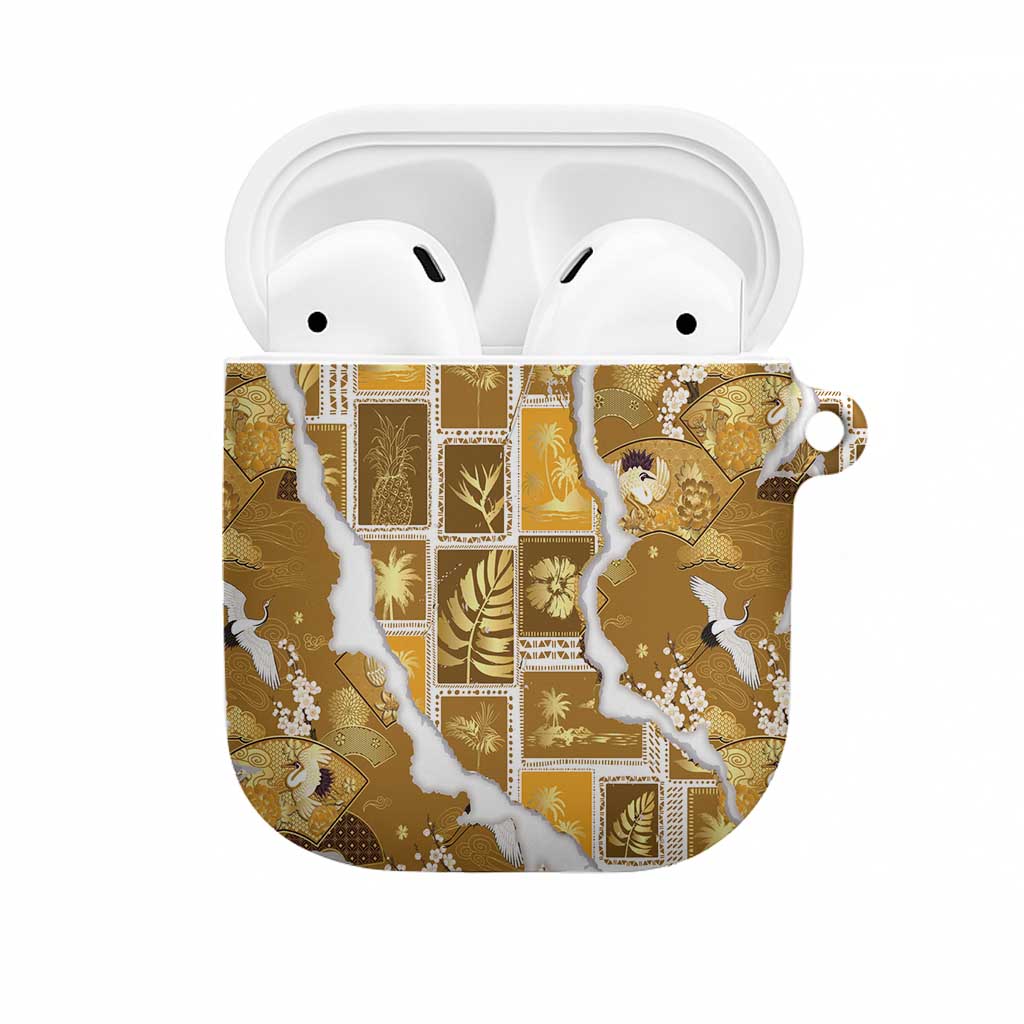 Hawaii Japanese Culture Gold AirPods Case Spring Cranes Aloha Pattern LT01 Gold - Polynesian Pride