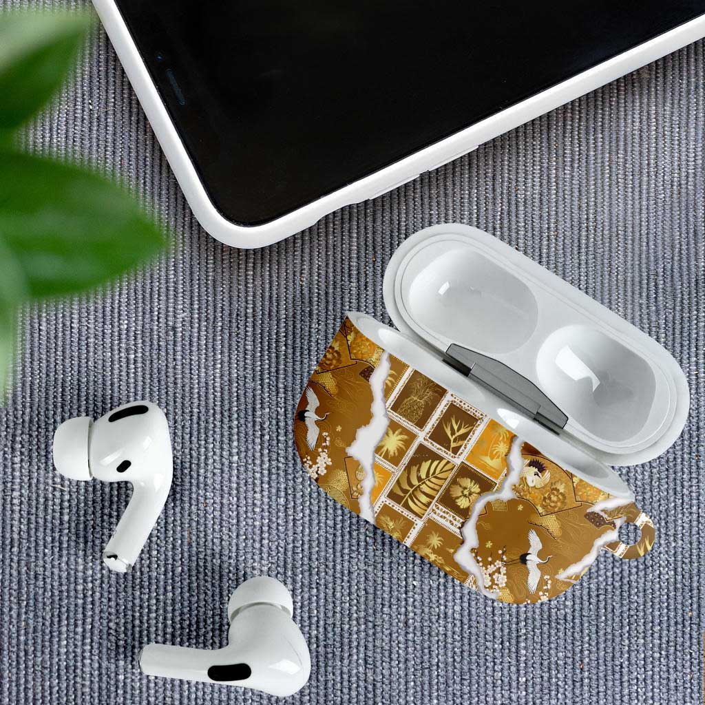 Hawaii Japanese Culture Gold AirPods Case Spring Cranes Aloha Pattern LT01 - Polynesian Pride