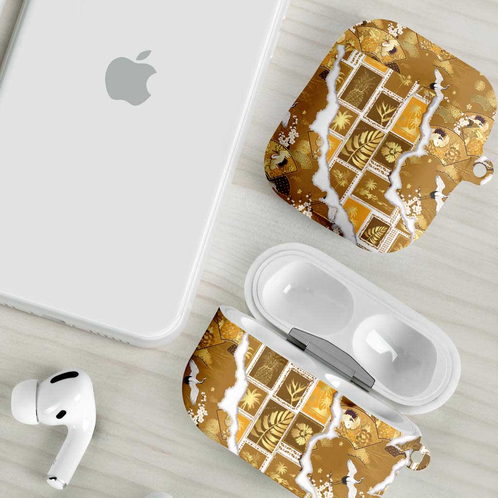 Hawaii Japanese Culture Gold AirPods Case Spring Cranes Aloha Pattern LT01 - Polynesian Pride