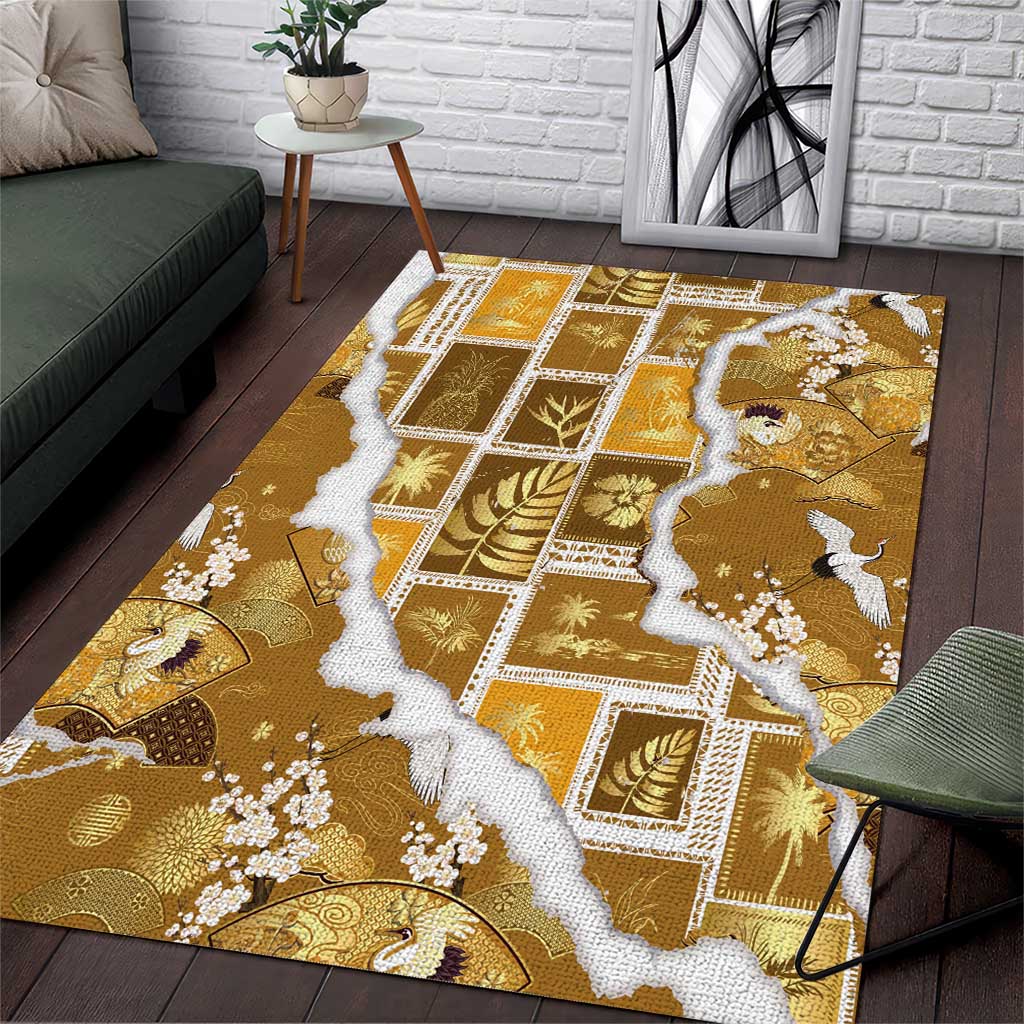 Hawaii Japanese Culture Gold Area Rug Spring Cranes Aloha Pattern LT01 Gold - Polynesian Pride