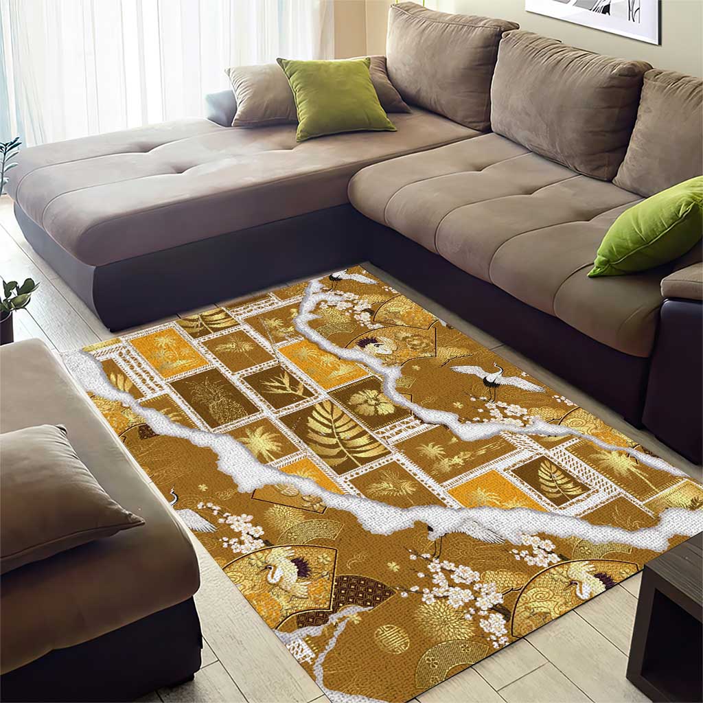 Hawaii Japanese Culture Gold Area Rug Spring Cranes Aloha Pattern LT01 - Polynesian Pride