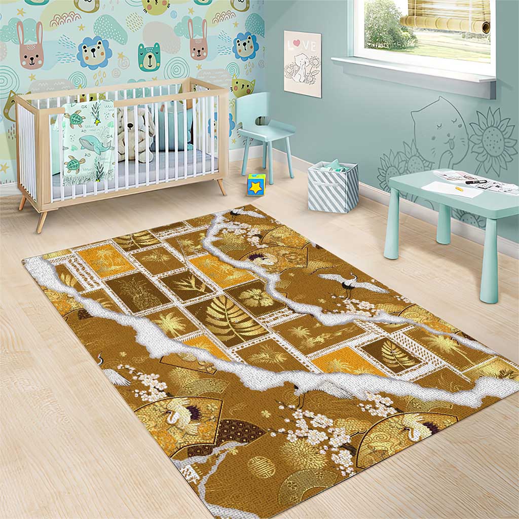 Hawaii Japanese Culture Gold Area Rug Spring Cranes Aloha Pattern LT01 - Polynesian Pride