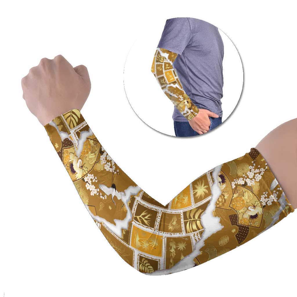 Hawaii Japanese Culture Gold Arm Sleeves Spring Cranes Aloha Pattern LT01 Set of 2 Gold - Polynesian Pride