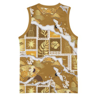 Hawaii Japanese Culture Gold Basketball Jersey Spring Cranes Aloha Pattern LT01 - Polynesian Pride