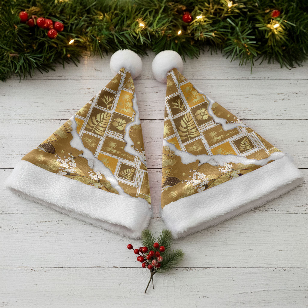Hawaii Japanese Culture Gold Christmas Santa Hat Spring Cranes Aloha Pattern LT01 - Polynesian Pride
