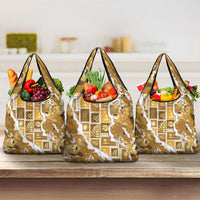 Hawaii Japanese Culture Gold Grocery Bag Spring Cranes Aloha Pattern LT01 3-pack One Size Gold - Polynesian Pride
