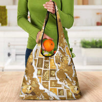 Hawaii Japanese Culture Gold Grocery Bag Spring Cranes Aloha Pattern LT01 - Polynesian Pride