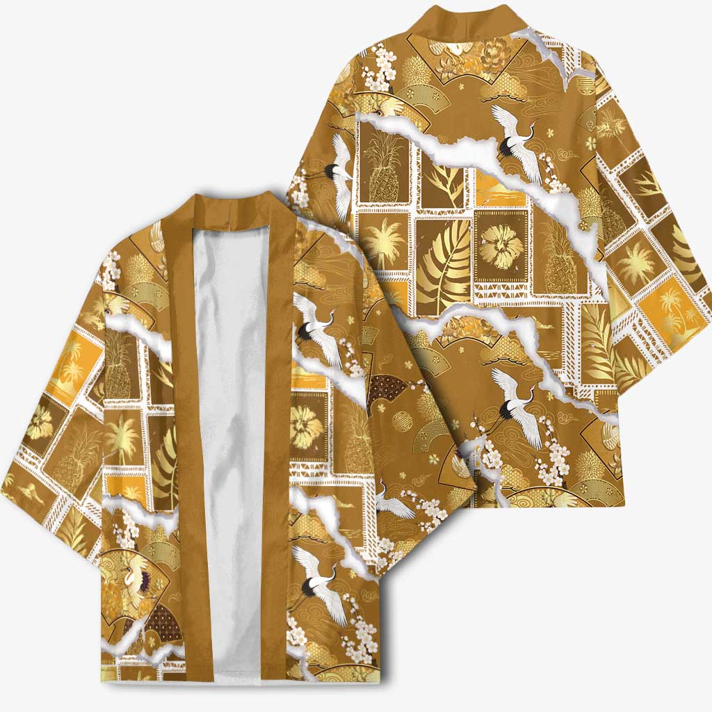 Hawaii Japanese Culture Gold Kimono Spring Cranes Aloha Pattern LT01 - Polynesian Pride