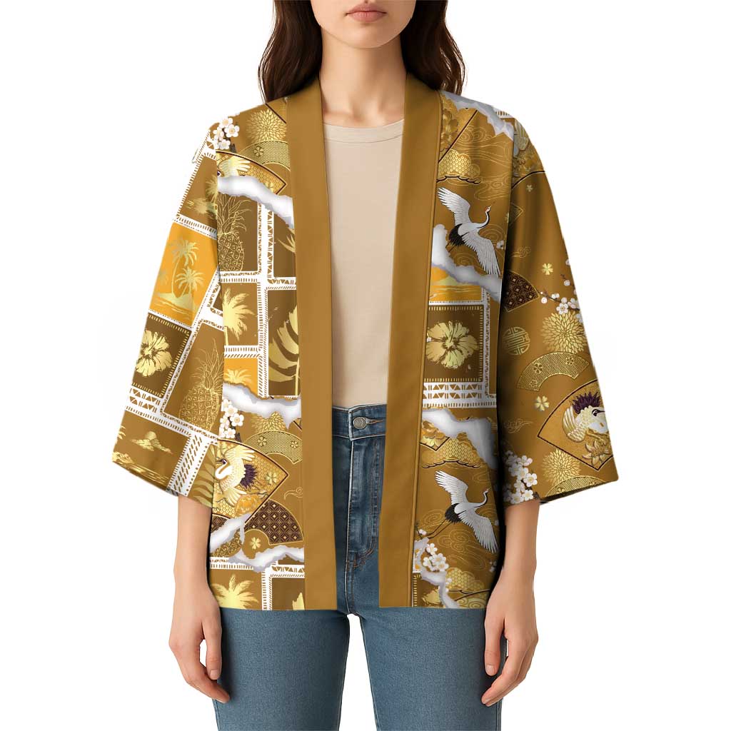 Hawaii Japanese Culture Gold Kimono Spring Cranes Aloha Pattern LT01 - Polynesian Pride