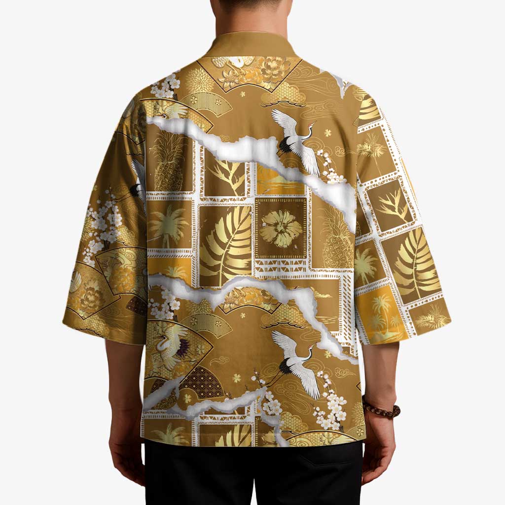 Hawaii Japanese Culture Gold Kimono Spring Cranes Aloha Pattern LT01 - Polynesian Pride