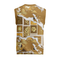 Hawaii Japanese Culture Gold Christmas Knitted V-Neck Vest Spring Cranes Aloha Pattern LT01 - Polynesian Pride