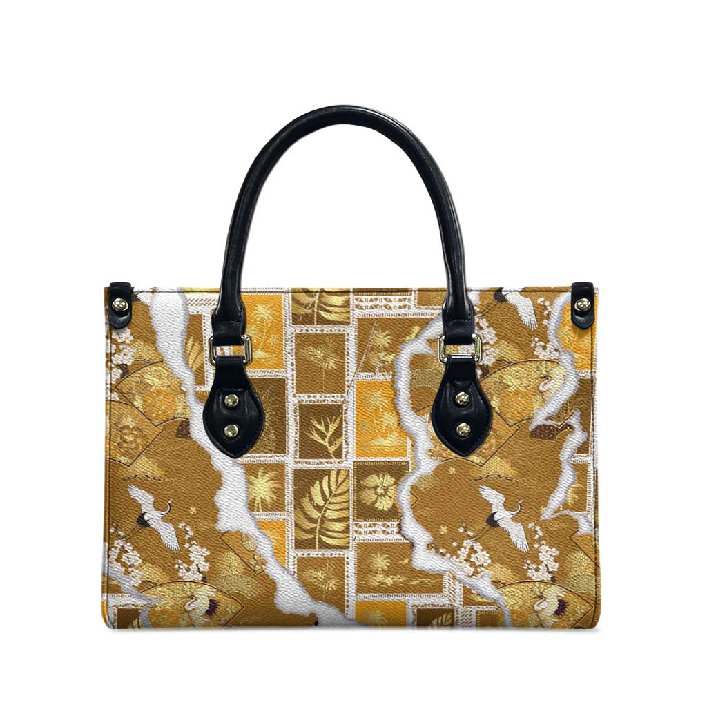 Hawaii Japanese Culture Gold Leather Bag Spring Cranes Aloha Pattern LT01 - Polynesian Pride