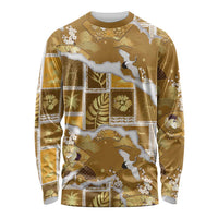 Hawaii Japanese Culture Gold Long Sleeve Shirt Spring Cranes Aloha Pattern LT01 Unisex Gold - Polynesian Pride
