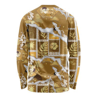 Hawaii Japanese Culture Gold Long Sleeve Shirt Spring Cranes Aloha Pattern LT01 - Polynesian Pride