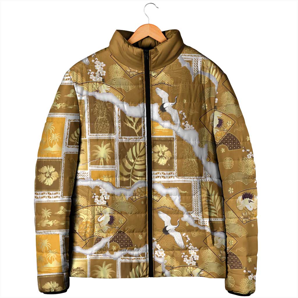 Hawaii Japanese Culture Gold Padded Jacket Spring Cranes Aloha Pattern LT01 - Polynesian Pride