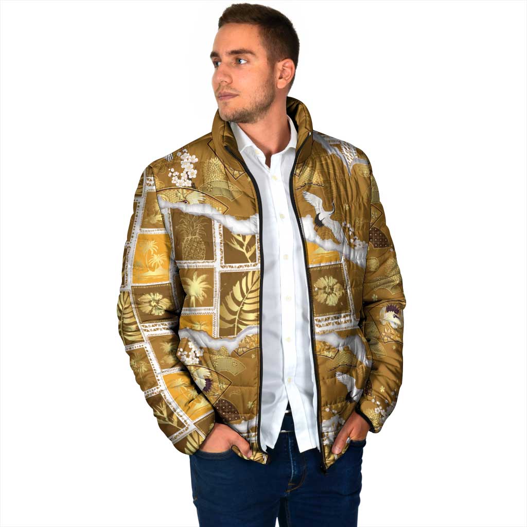 Hawaii Japanese Culture Gold Padded Jacket Spring Cranes Aloha Pattern LT01 - Polynesian Pride