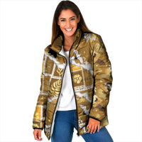 Hawaii Japanese Culture Gold Padded Jacket Spring Cranes Aloha Pattern LT01 Women Gold - Polynesian Pride