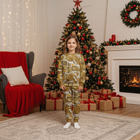 Hawaii Japanese Culture Gold Christmas Pajama Set Spring Cranes Aloha Pattern LT01 Kid Gold - Polynesian Pride