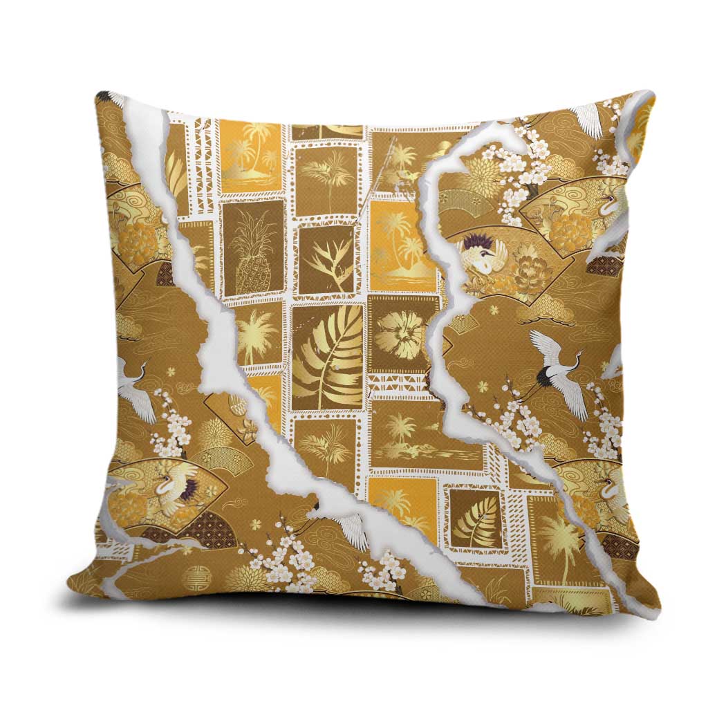 Hawaii Japanese Culture Gold Pillow Cover Spring Cranes Aloha Pattern LT01 Gold - Polynesian Pride