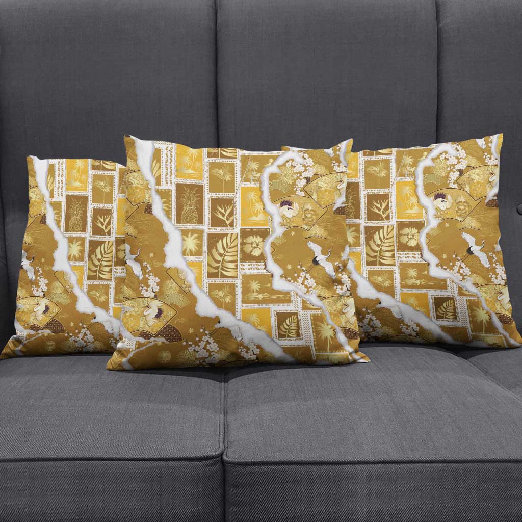 Hawaii Japanese Culture Gold Pillow Cover Spring Cranes Aloha Pattern LT01 - Polynesian Pride