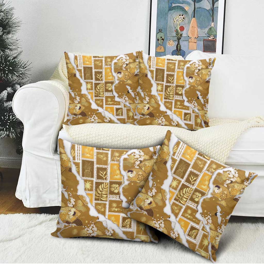 Hawaii Japanese Culture Gold Pillow Cover Spring Cranes Aloha Pattern LT01 - Polynesian Pride