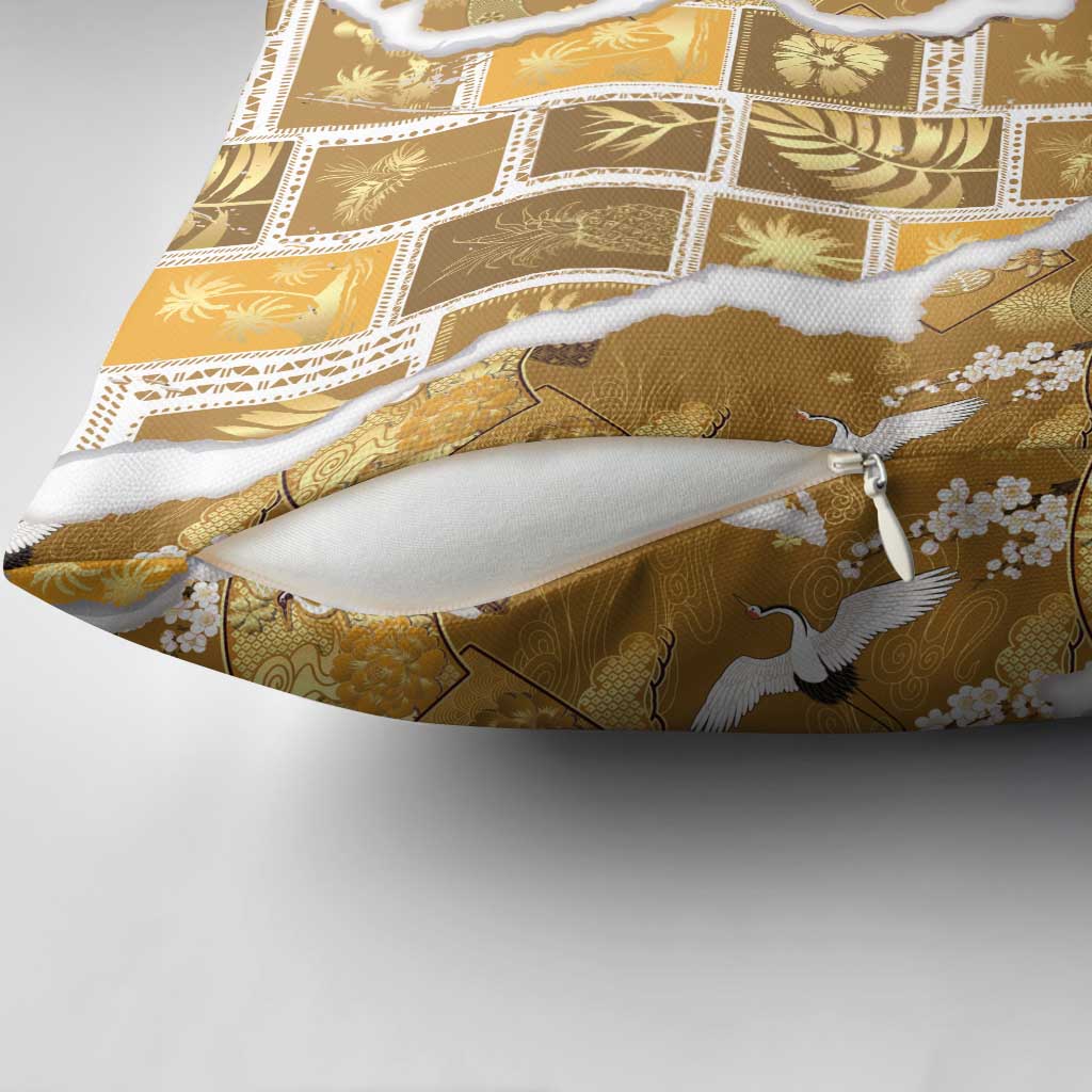 Hawaii Japanese Culture Gold Pillow Cover Spring Cranes Aloha Pattern LT01 - Polynesian Pride