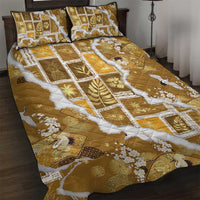 Hawaii Japanese Culture Gold Quilt Bed Set Spring Cranes Aloha Pattern LT01 Gold - Polynesian Pride