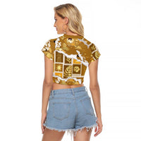 Hawaii Japanese Culture Gold Raglan Cropped T Shirt Spring Cranes Aloha Pattern LT01 - Polynesian Pride