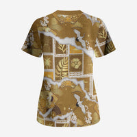 Hawaii Japanese Culture Gold Scrub Top Spring Cranes Aloha Pattern LT01 - Polynesian Pride