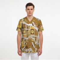 Hawaii Japanese Culture Gold Scrub Top Spring Cranes Aloha Pattern LT01 - Polynesian Pride