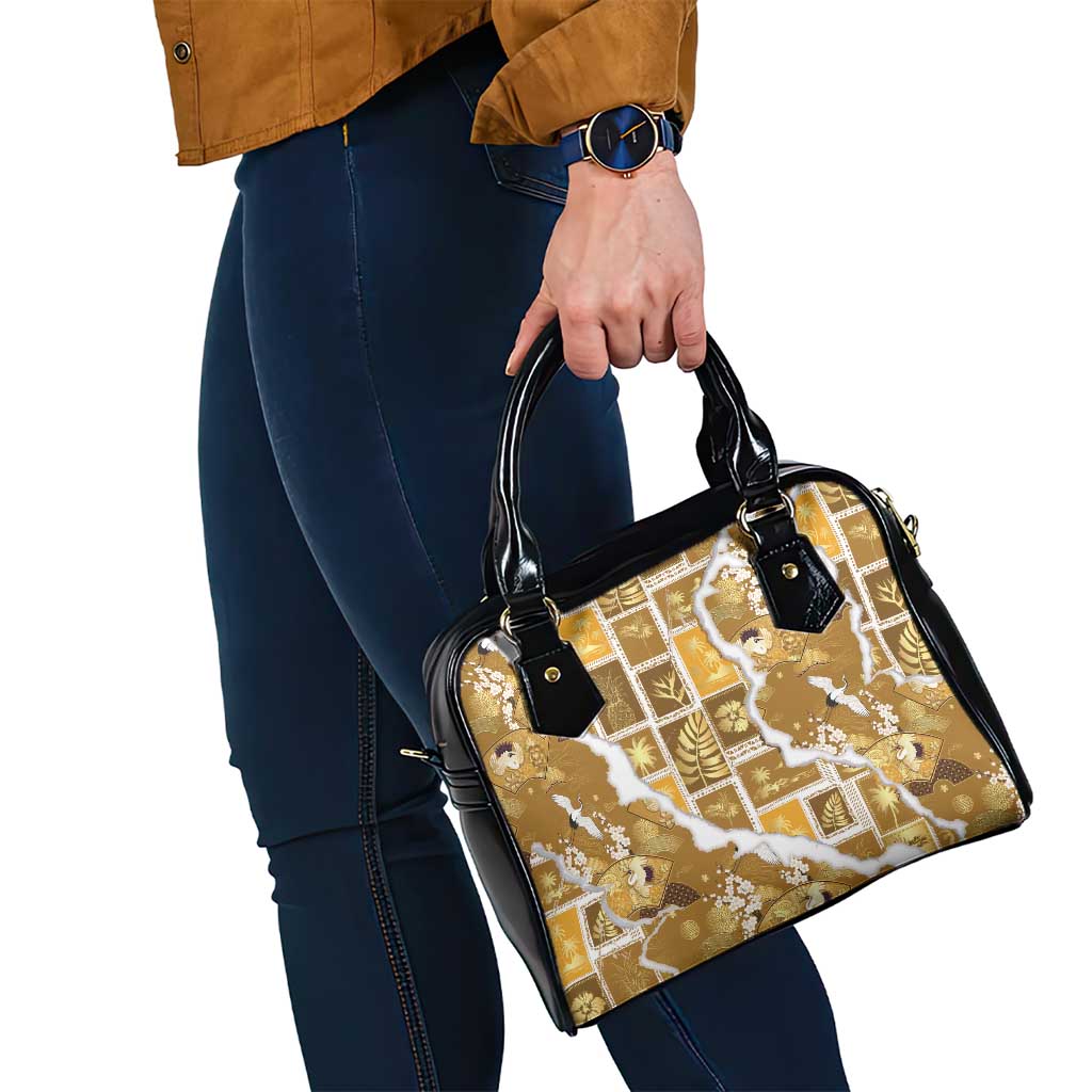 Hawaii Japanese Culture Gold Shoulder Handbag Spring Cranes Aloha Pattern LT01 - Polynesian Pride