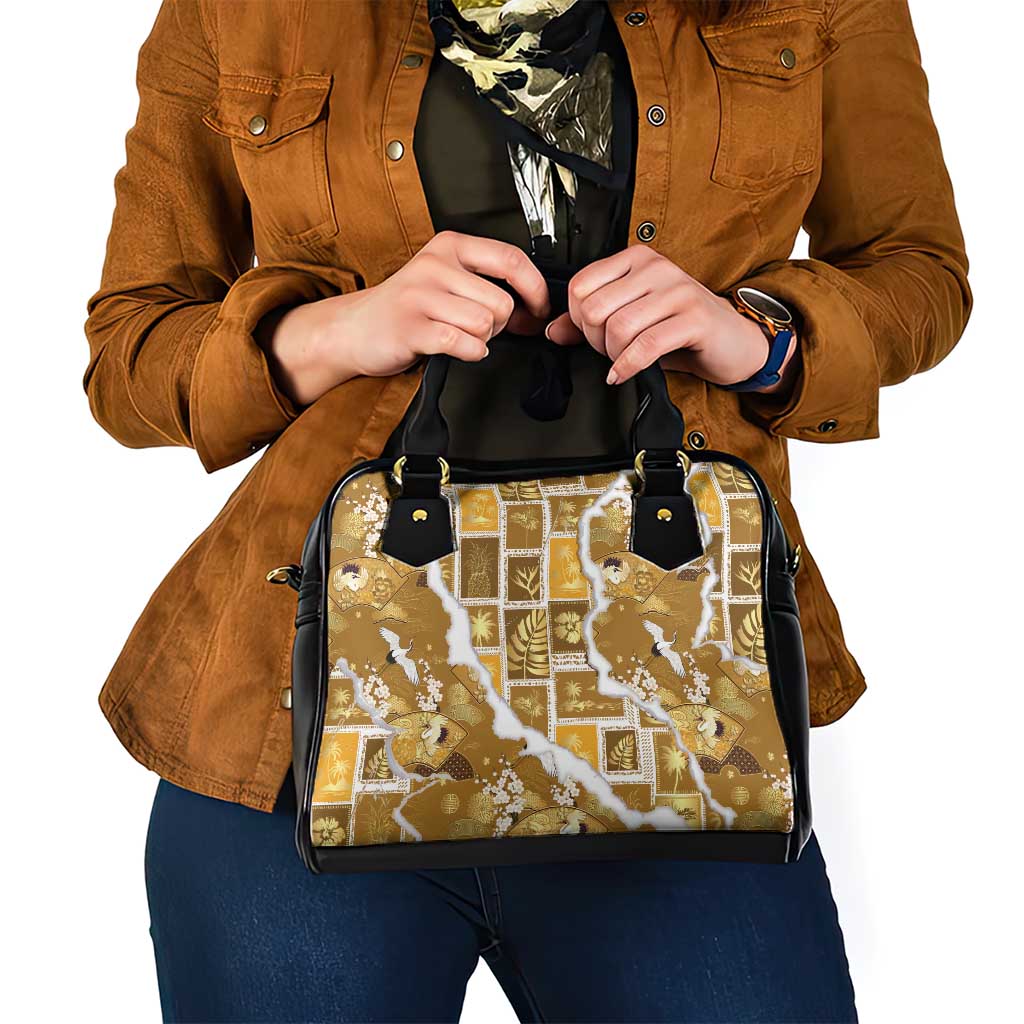 Hawaii Japanese Culture Gold Shoulder Handbag Spring Cranes Aloha Pattern LT01 - Polynesian Pride