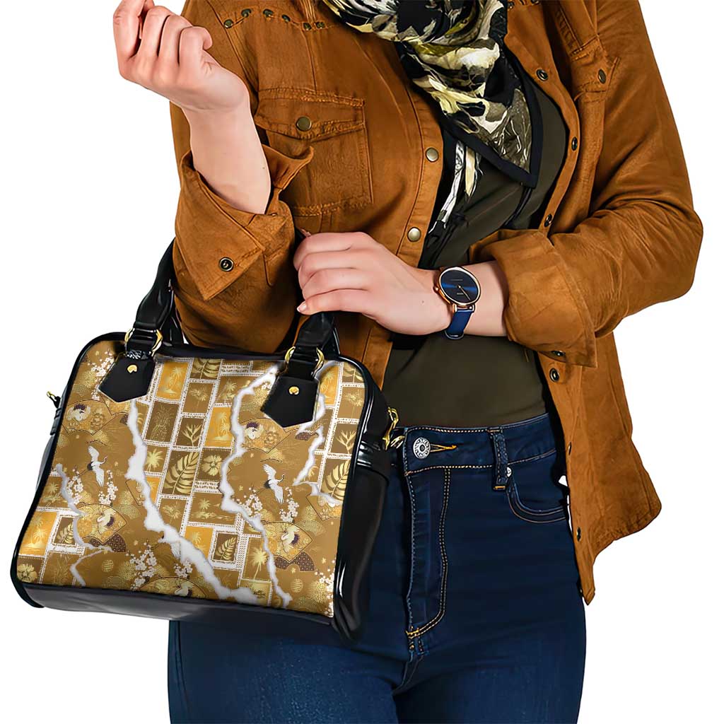 Hawaii Japanese Culture Gold Shoulder Handbag Spring Cranes Aloha Pattern LT01 - Polynesian Pride