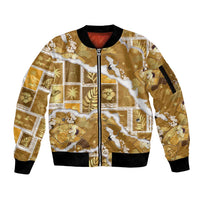 Hawaii Japanese Culture Gold Sleeve Zip Bomber Jacket Spring Cranes Aloha Pattern LT01 Unisex Gold - Polynesian Pride