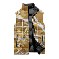 Hawaii Japanese Culture Gold Sleeveless Puffer Jacket Spring Cranes Aloha Pattern LT01 - Polynesian Pride