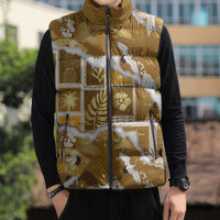 Hawaii Japanese Culture Gold Sleeveless Puffer Jacket Spring Cranes Aloha Pattern LT01 - Polynesian Pride