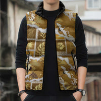Hawaii Japanese Culture Gold Sleeveless Puffer Jacket Spring Cranes Aloha Pattern LT01 - Polynesian Pride