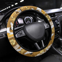 Hawaii Japanese Culture Gold Steering Wheel Cover Spring Cranes Aloha Pattern LT01 Universal Fit Gold - Polynesian Pride
