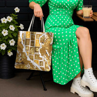 Hawaii Japanese Culture Gold Tote Bag Spring Cranes Aloha Pattern LT01 - Polynesian Pride