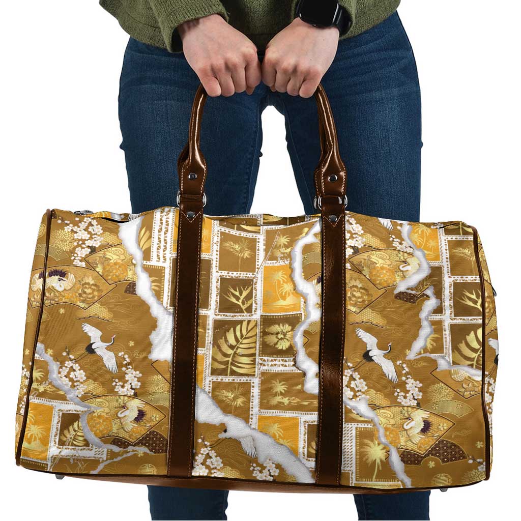 Hawaii Japanese Culture Gold Travel Bag Spring Cranes Aloha Pattern LT01 Gold - Polynesian Pride