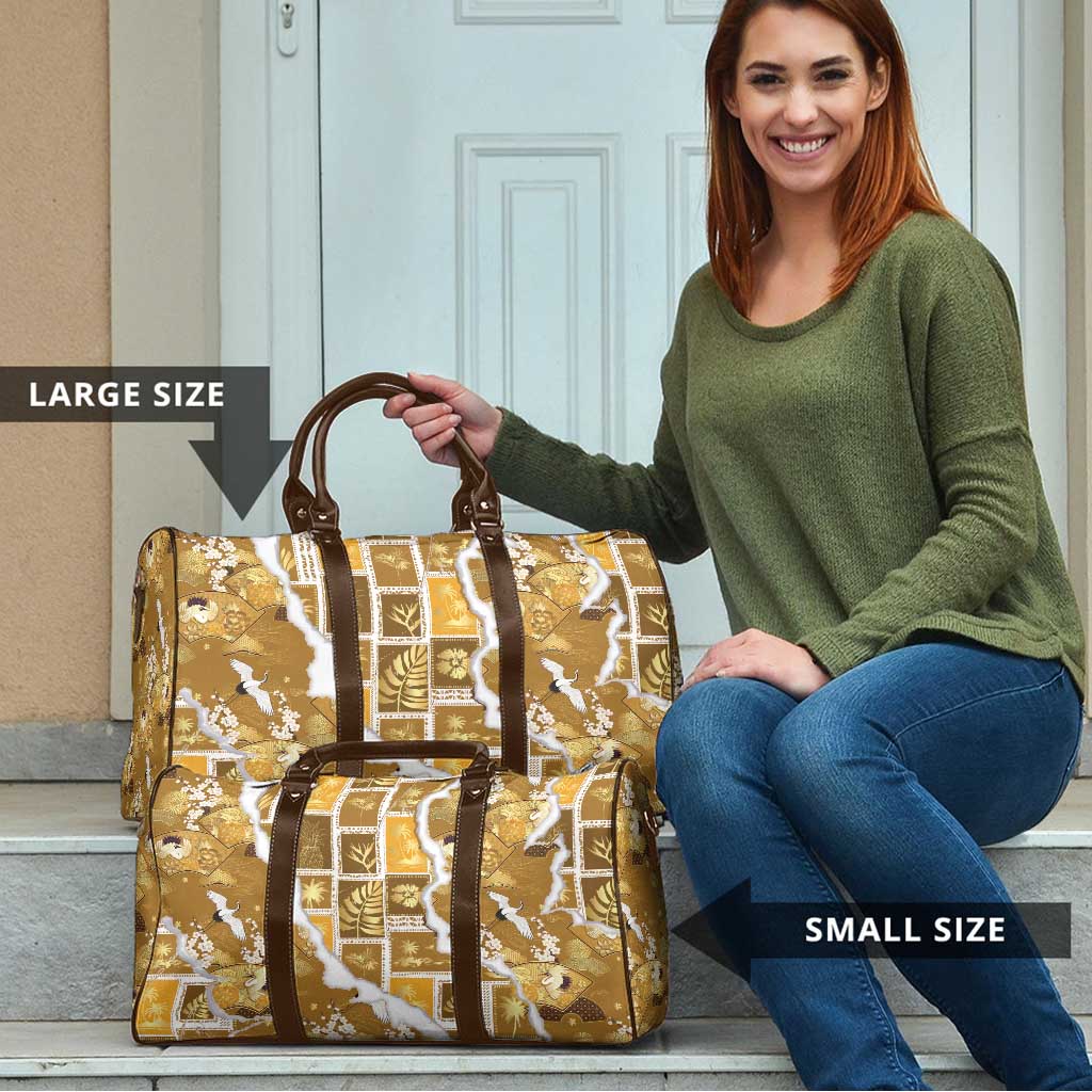 Hawaii Japanese Culture Gold Travel Bag Spring Cranes Aloha Pattern LT01 - Polynesian Pride