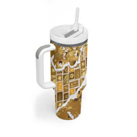 Hawaii Japanese Culture Gold Tumbler With Handle Spring Cranes Aloha Pattern LT01 - Polynesian Pride