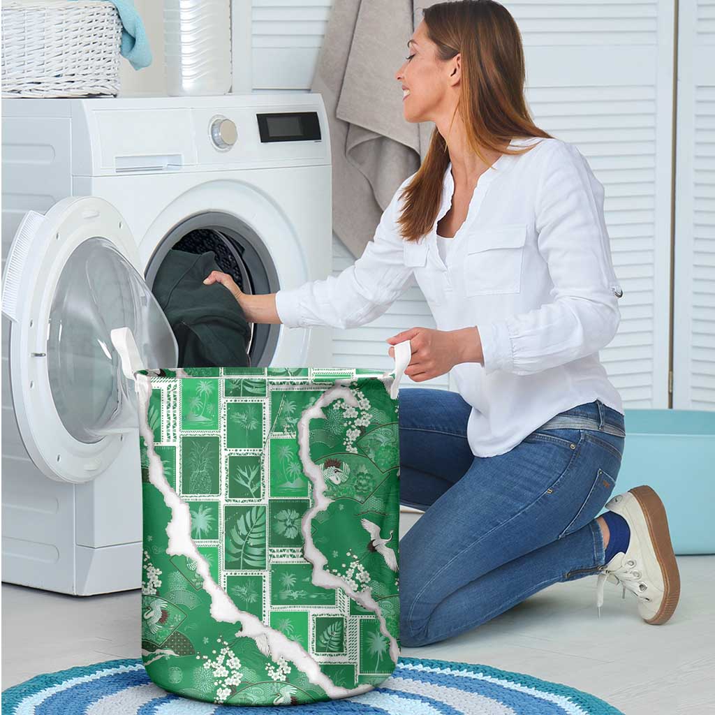 Hawaii Japanese Culture Green Laundry Basket Spring Cranes Aloha Pattern LT01 - Polynesian Pride
