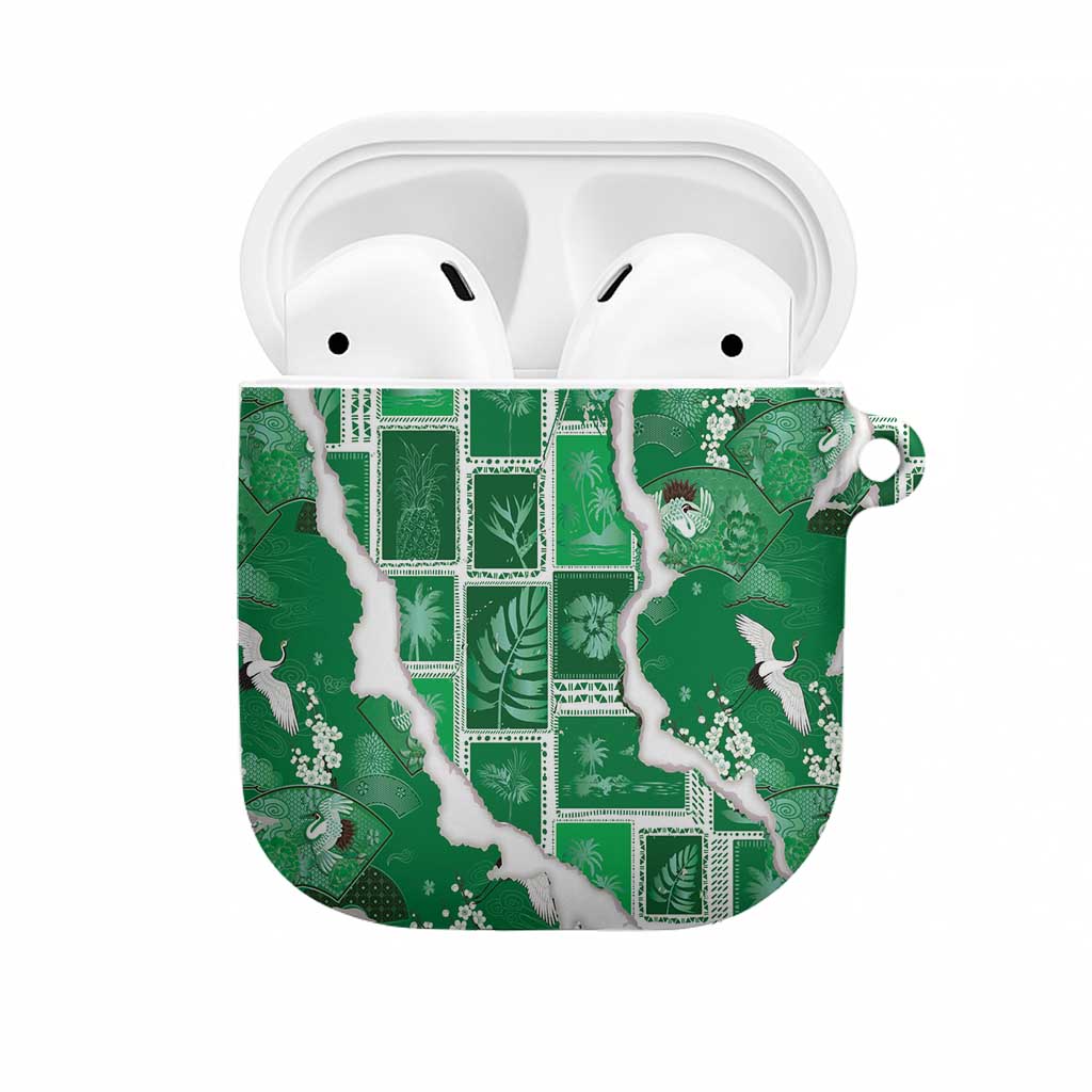 Hawaii Japanese Culture Green AirPods Case Spring Cranes Aloha Pattern LT01 Green - Polynesian Pride