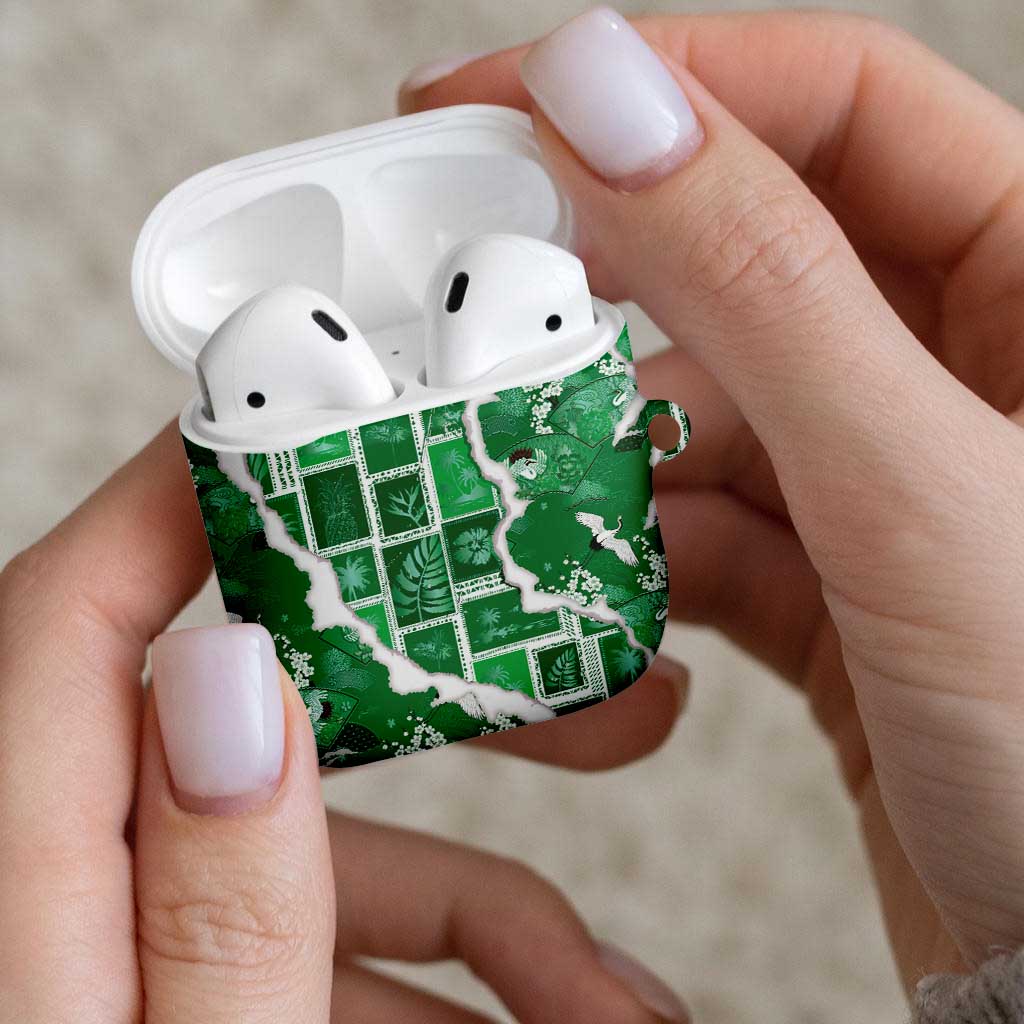 Hawaii Japanese Culture Green AirPods Case Spring Cranes Aloha Pattern LT01 - Polynesian Pride