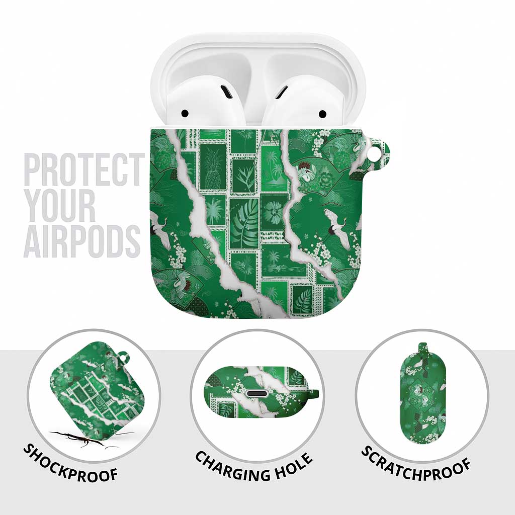 Hawaii Japanese Culture Green AirPods Case Spring Cranes Aloha Pattern LT01 - Polynesian Pride