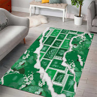 Hawaii Japanese Culture Green Area Rug Spring Cranes Aloha Pattern LT01 - Polynesian Pride