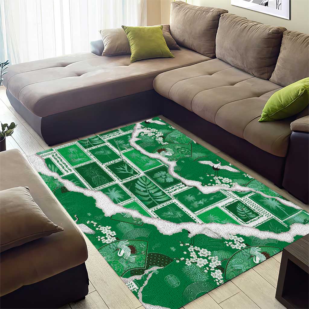 Hawaii Japanese Culture Green Area Rug Spring Cranes Aloha Pattern LT01 - Polynesian Pride