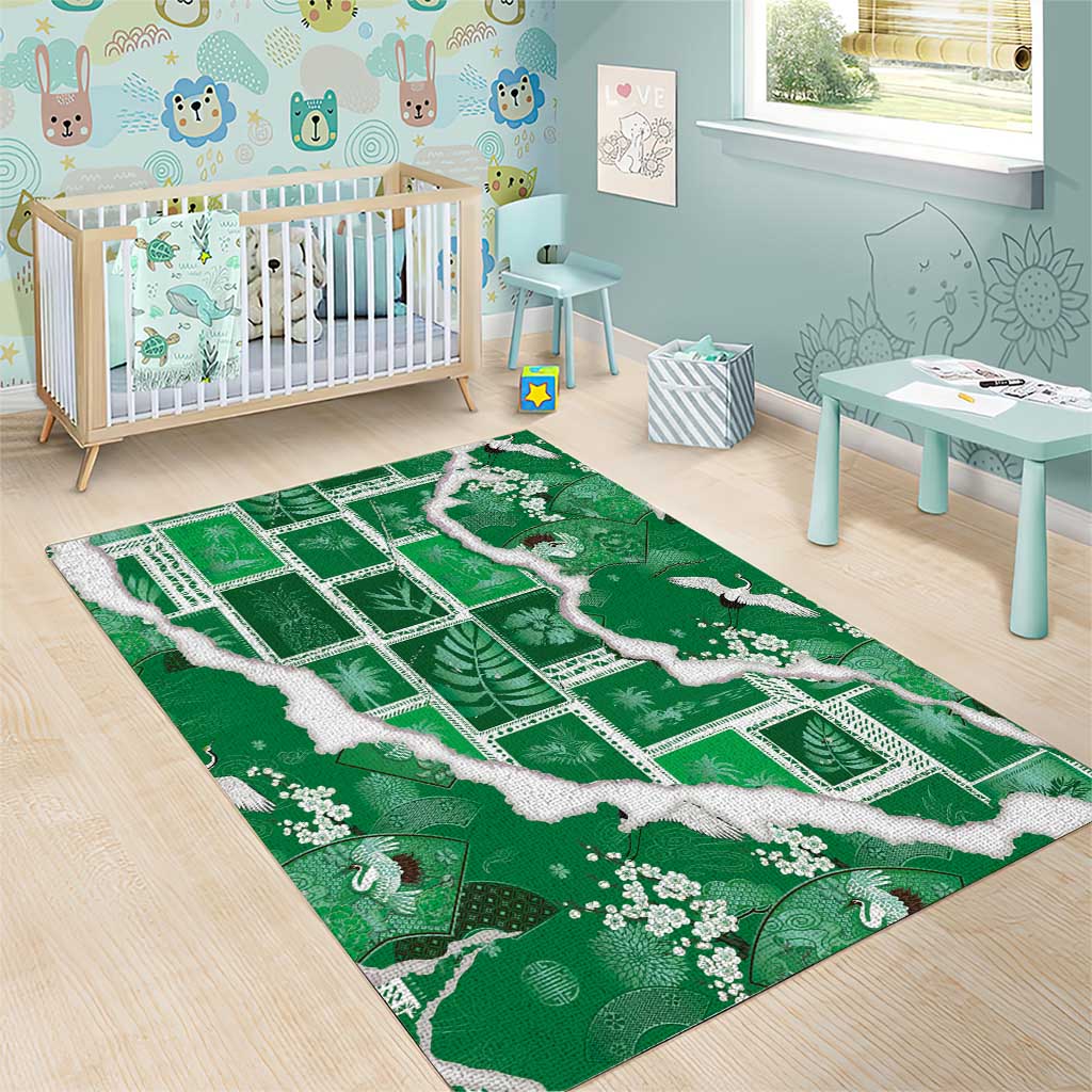 Hawaii Japanese Culture Green Area Rug Spring Cranes Aloha Pattern LT01 - Polynesian Pride